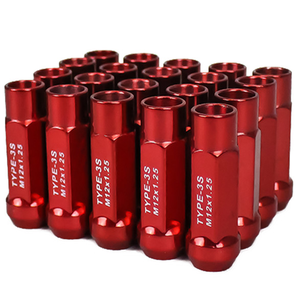Godspeed New Type 3-X 55mm Steel Open End Lug Nuts 20 pcs. Set M12 X 1.25 Red